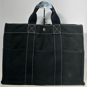 HERMES Deauville MM Tote Bag Canvas Black